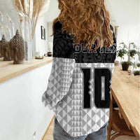 Custom Hawaii Volleyball-Kakau Motif Grayscale Color Women Casual Shirt LT03 - Polynesian Pride