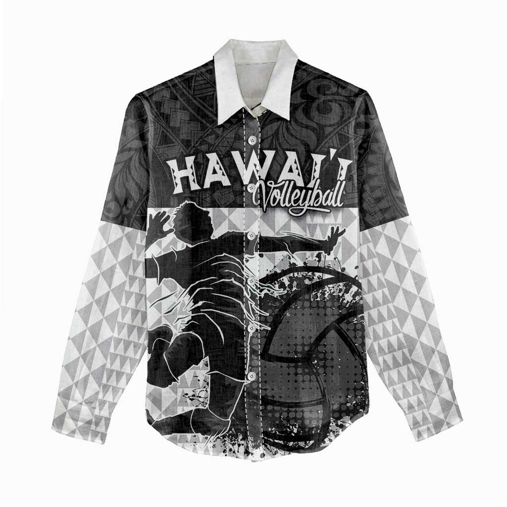 Custom Hawaii Volleyball-Kakau Motif Grayscale Color Women Casual Shirt LT03 - Polynesian Pride