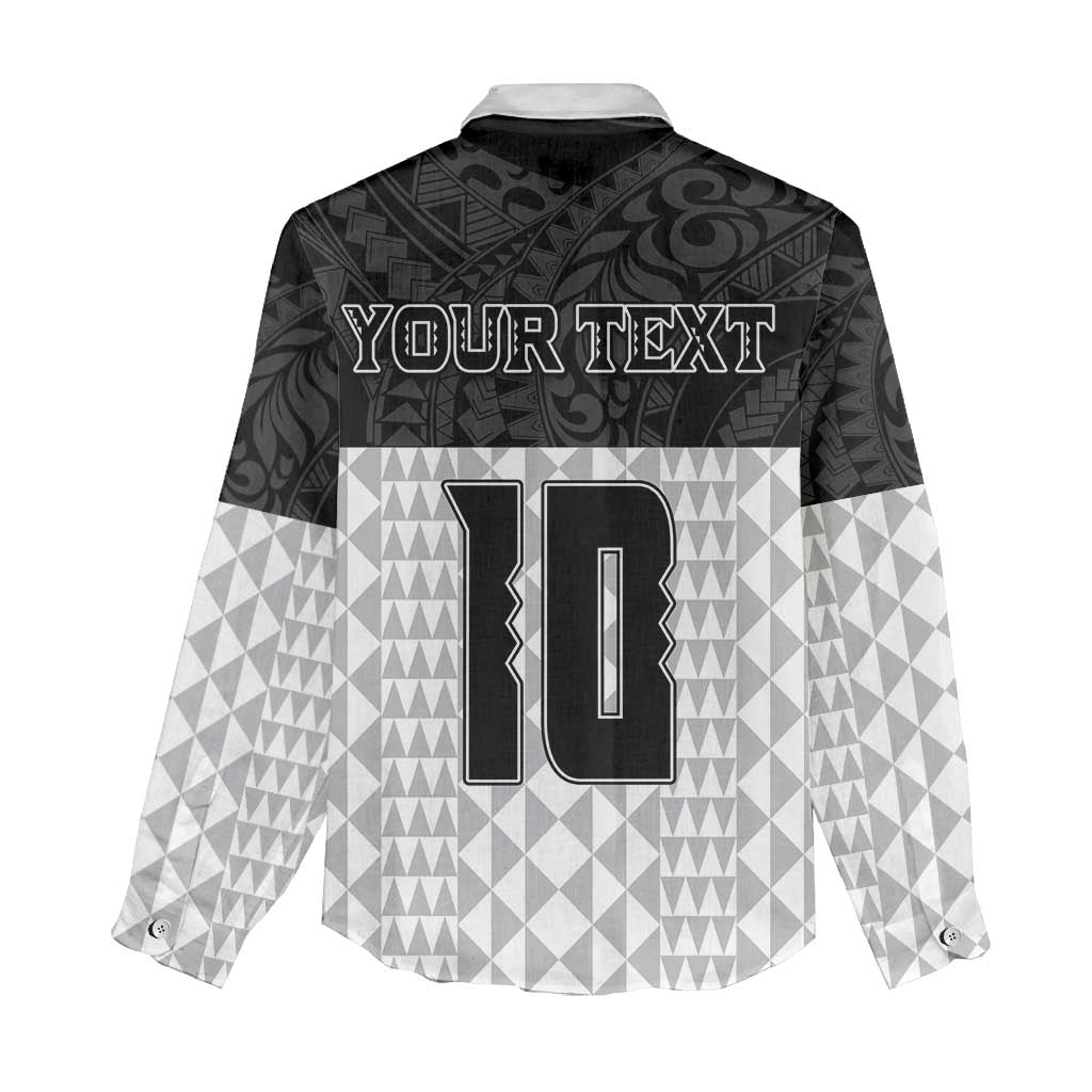 Custom Hawaii Volleyball-Kakau Motif Grayscale Color Women Casual Shirt LT03 - Polynesian Pride