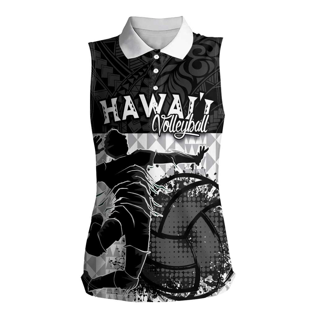 Custom Hawaii Volleyball-Kakau Motif Grayscale Color Women Sleeveless Polo Shirt LT03 Female Black - Polynesian Pride