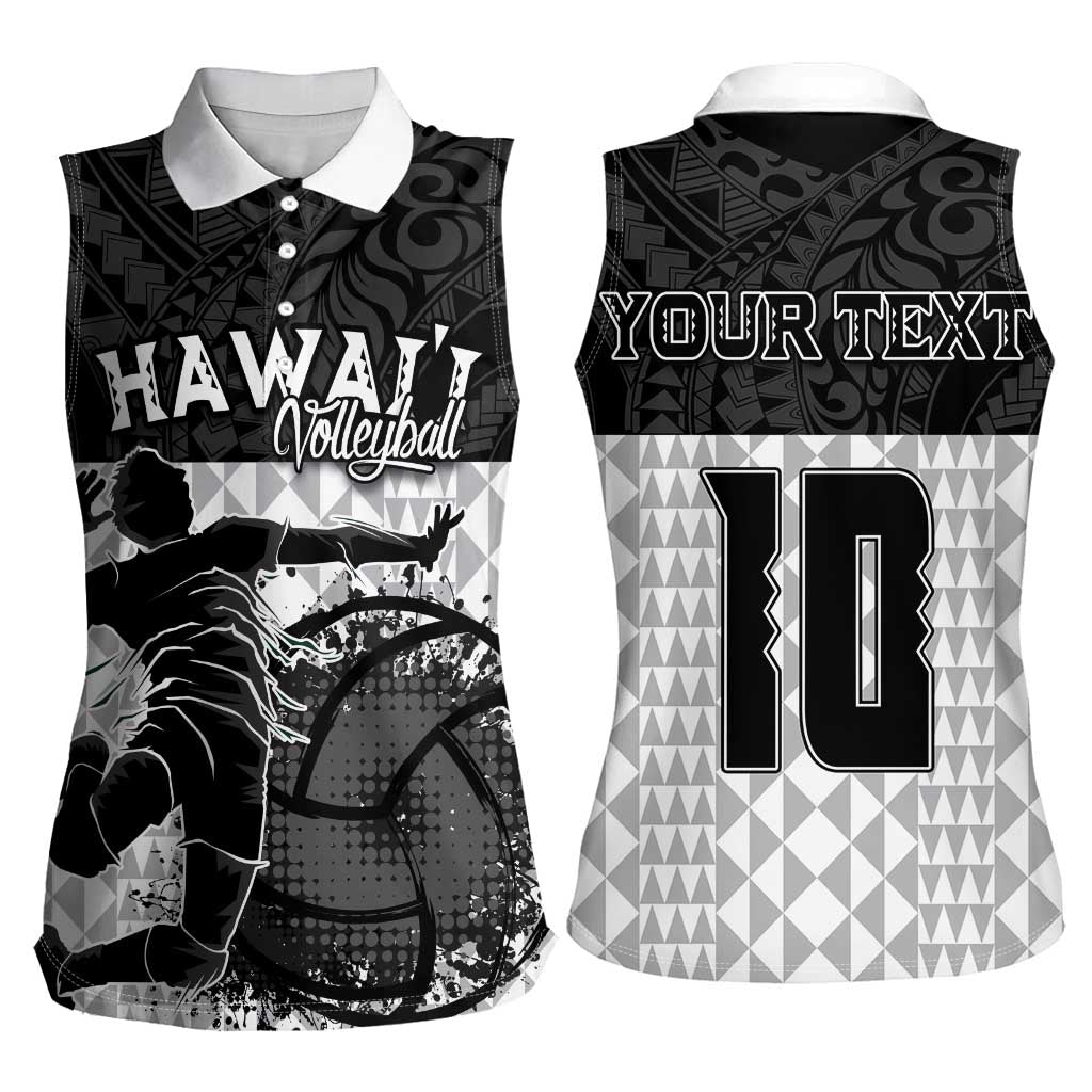 Custom Hawaii Volleyball-Kakau Motif Grayscale Color Women Sleeveless Polo Shirt LT03 - Polynesian Pride
