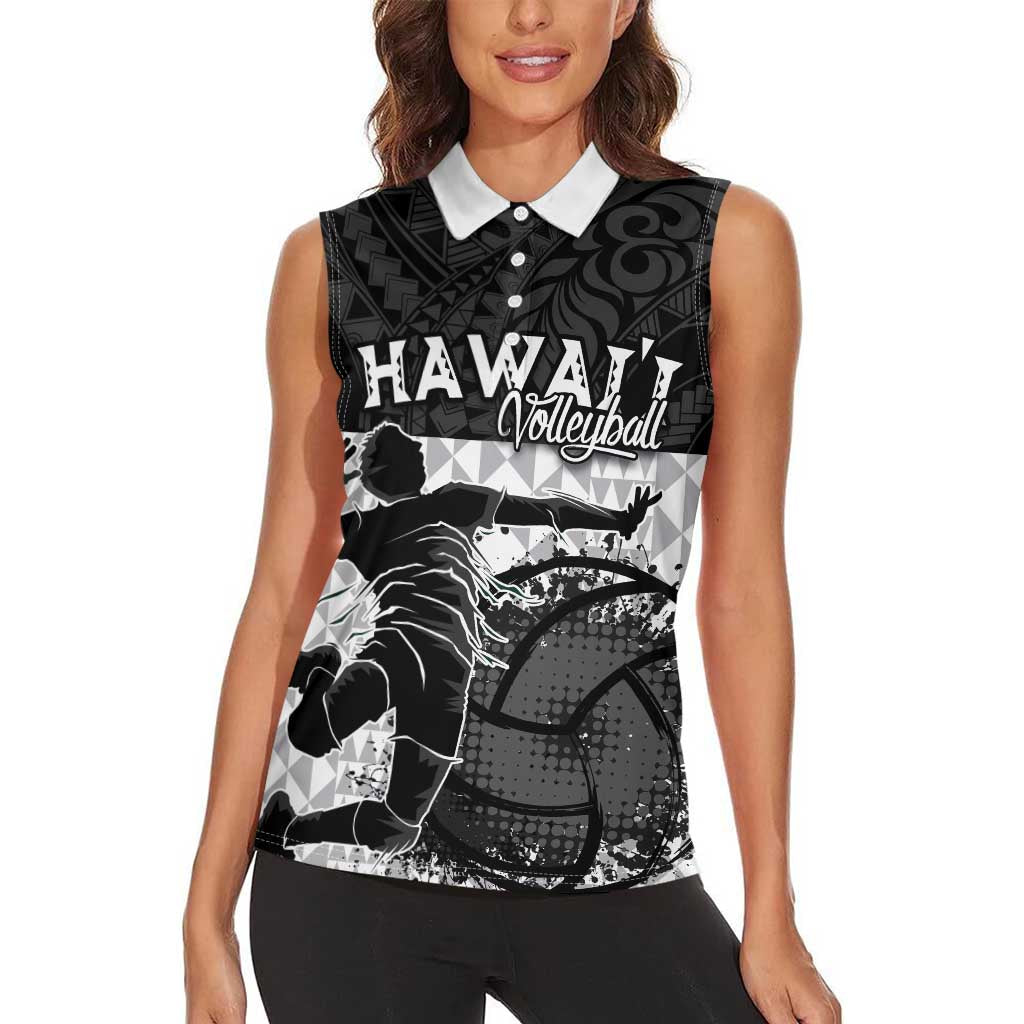 Custom Hawaii Volleyball-Kakau Motif Grayscale Color Women Sleeveless Polo Shirt LT03 - Polynesian Pride