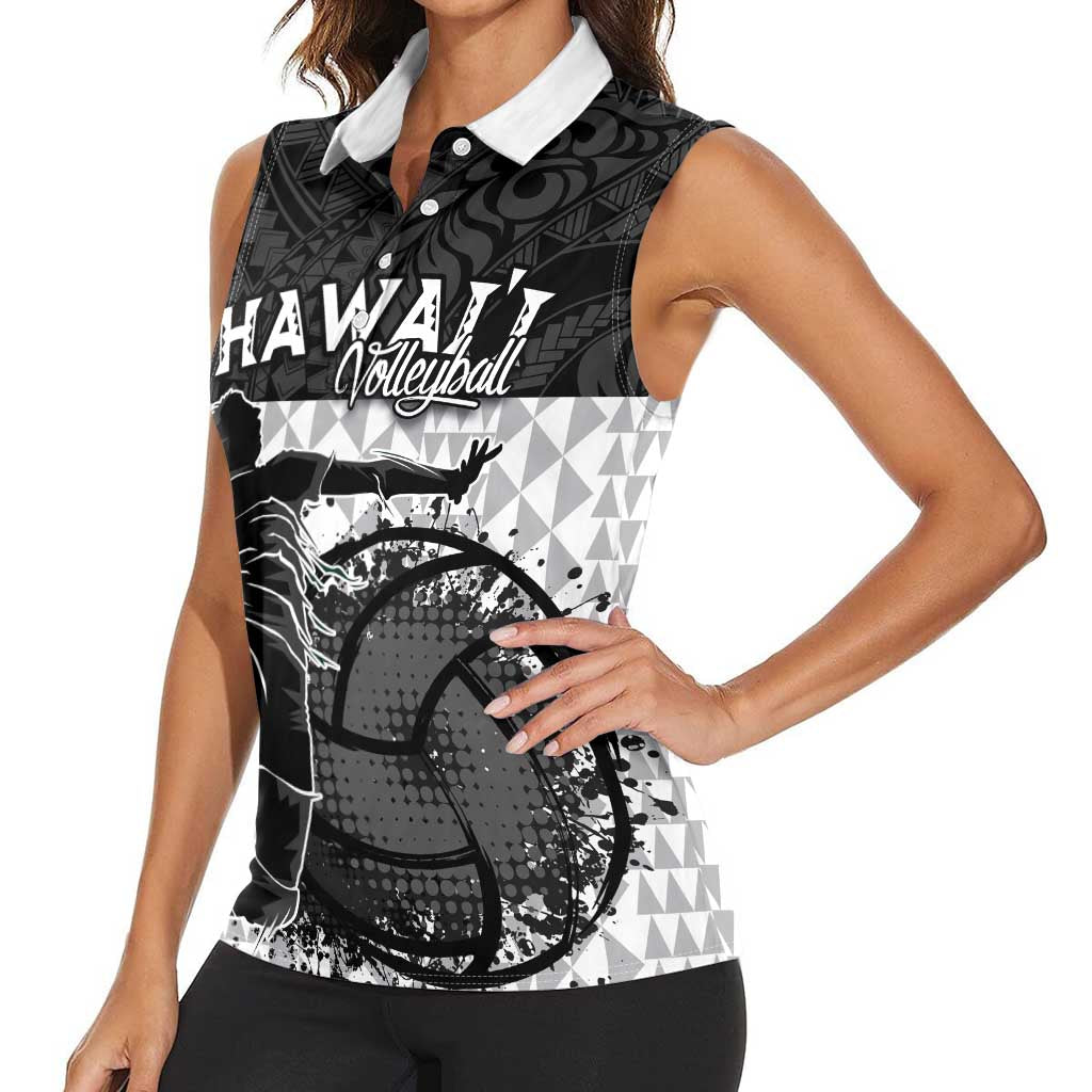 Custom Hawaii Volleyball-Kakau Motif Grayscale Color Women Sleeveless Polo Shirt LT03 - Polynesian Pride