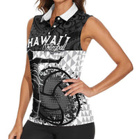 Custom Hawaii Volleyball-Kakau Motif Grayscale Color Women Sleeveless Polo Shirt LT03 - Polynesian Pride