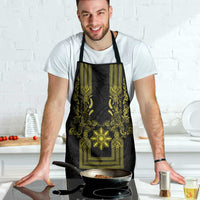 Philippines Barong Style Apron with Polynesian Art and Leaf Motif Black-Gold Color