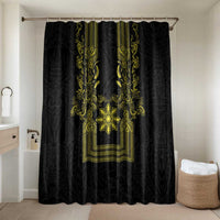 Philippines Barong Style Bathroom Set with Polynesian Art and Leaf Motif Black-Gold Color