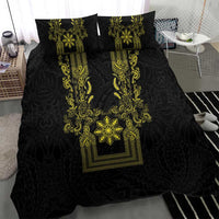 Philippines Barong Style Bedding Set with Polynesian Art and Leaf Motif Black-Gold Color LT03 - Polynesian Pride