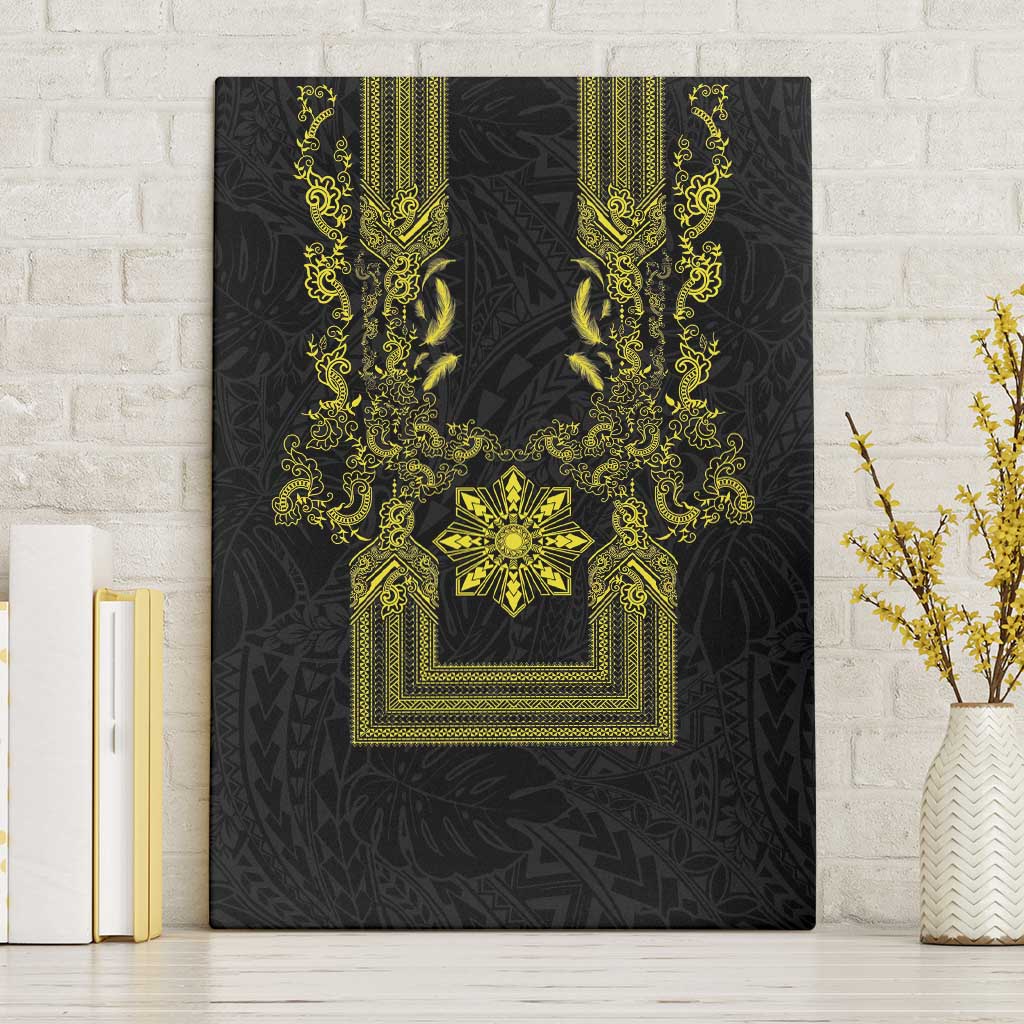 Philippines Barong Style Canvas Wall Art with Polynesian Art and Leaf Motif Black-Gold Color LT03 Without Frame Black - Polynesian Pride