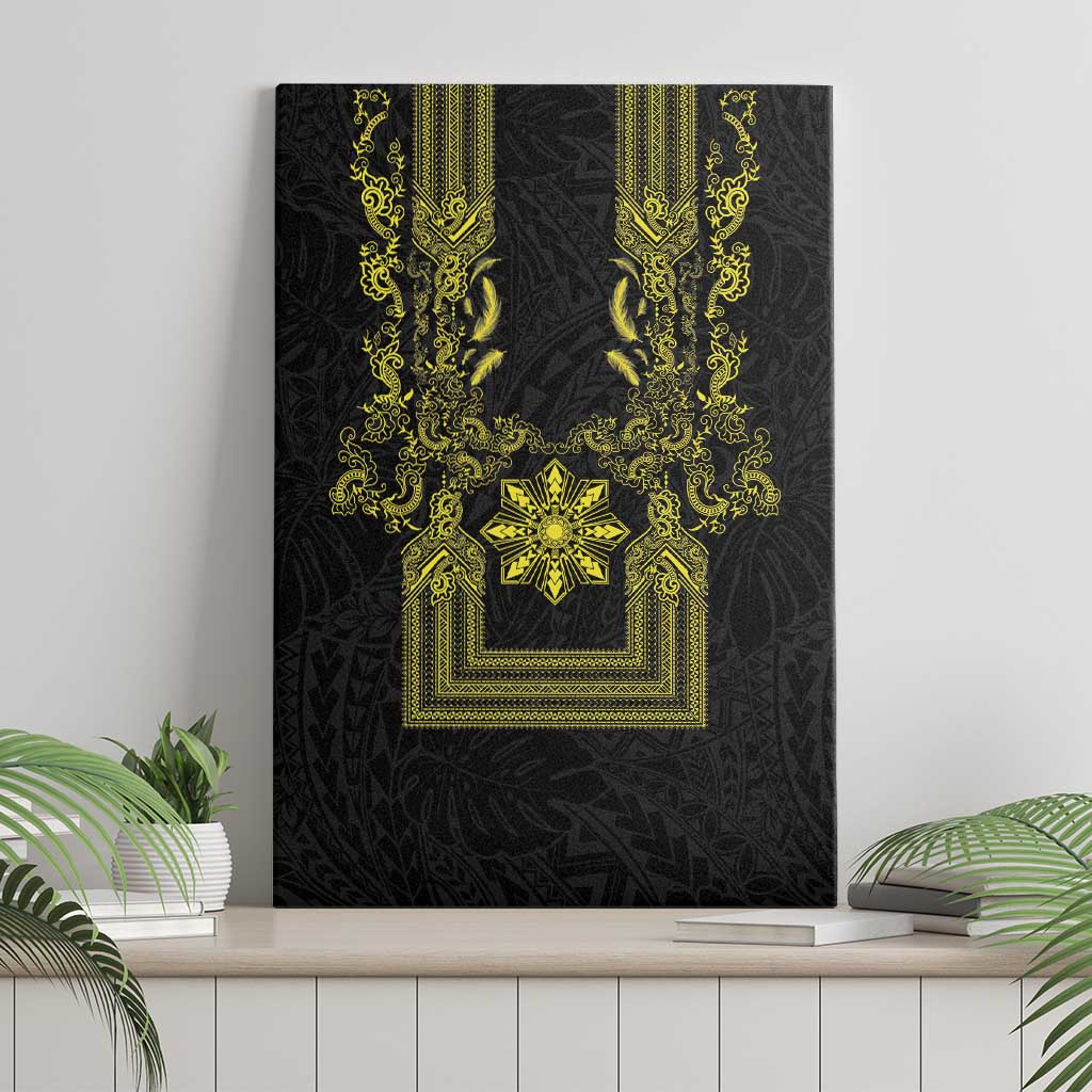 Philippines Barong Style Canvas Wall Art with Polynesian Art and Leaf Motif Black-Gold Color LT03 - Polynesian Pride