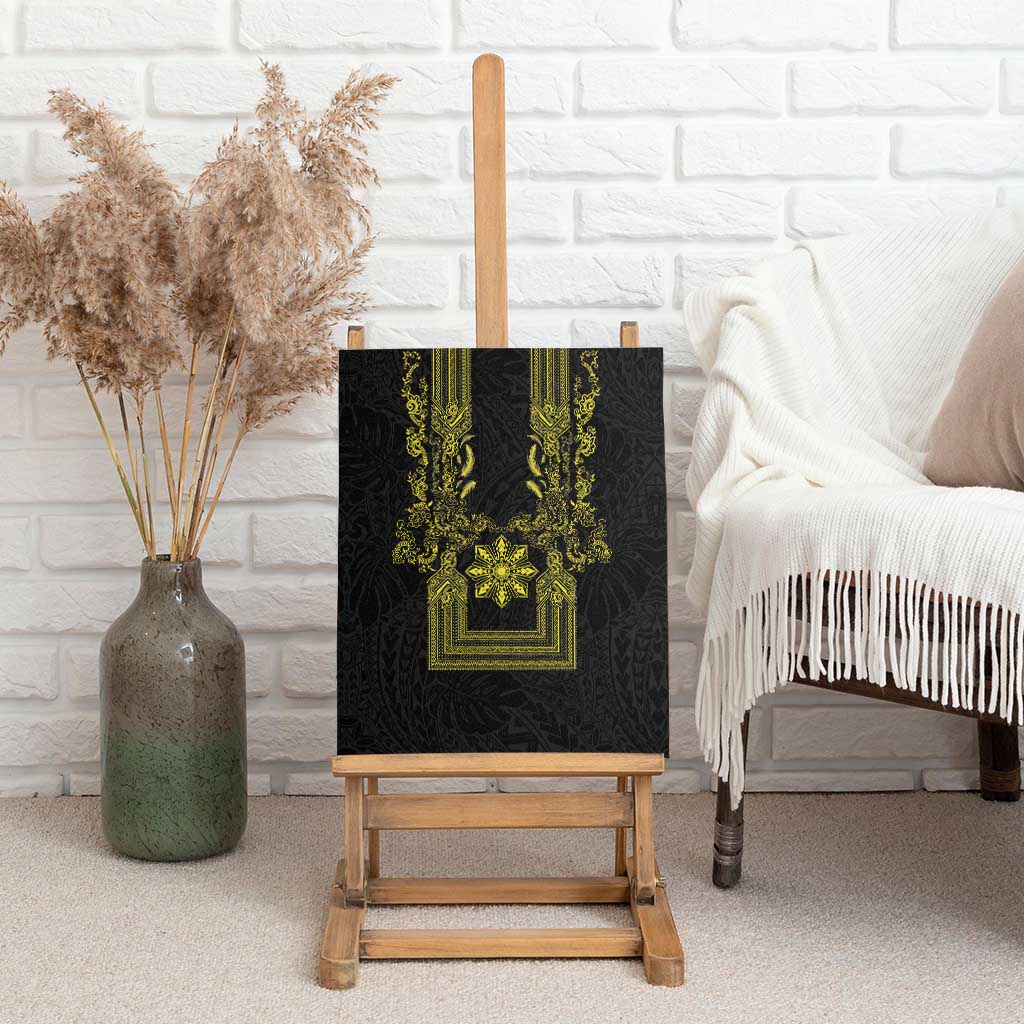 Philippines Barong Style Canvas Wall Art with Polynesian Art and Leaf Motif Black-Gold Color LT03 - Polynesian Pride