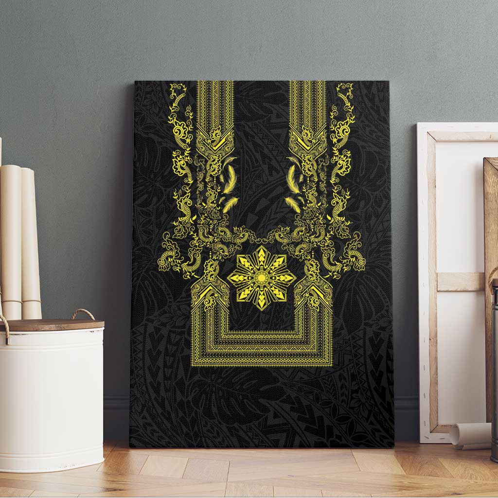 Philippines Barong Style Canvas Wall Art with Polynesian Art and Leaf Motif Black-Gold Color LT03 - Polynesian Pride