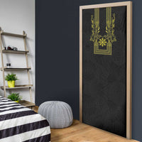 Philippines Barong Style Door Cover with Polynesian Art and Leaf Motif Black-Gold Color