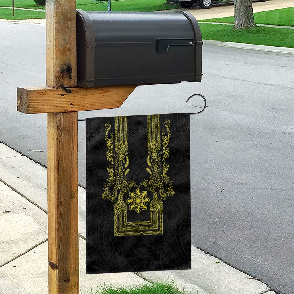 Philippines Barong Style Garden Flag with Polynesian Art and Leaf Motif Black-Gold Color