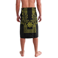 Philippines Barong Style Lavalava with Polynesian Art and Leaf Motif Black-Gold Color