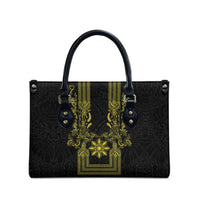 Philippines Barong Style Leather Bag with Polynesian Art and Leaf Motif Black-Gold Color