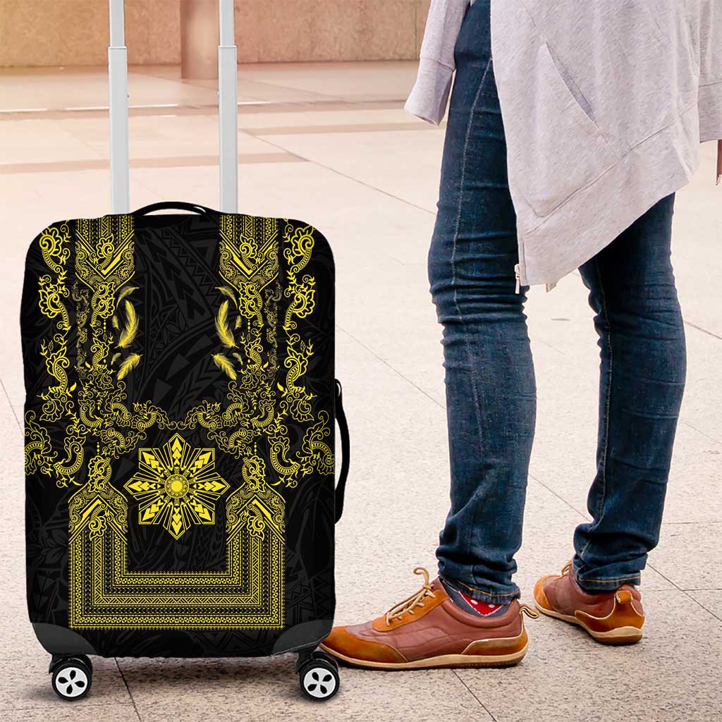Philippines Barong Style Luggage Cover with Polynesian Art and Leaf Motif Black-Gold Color