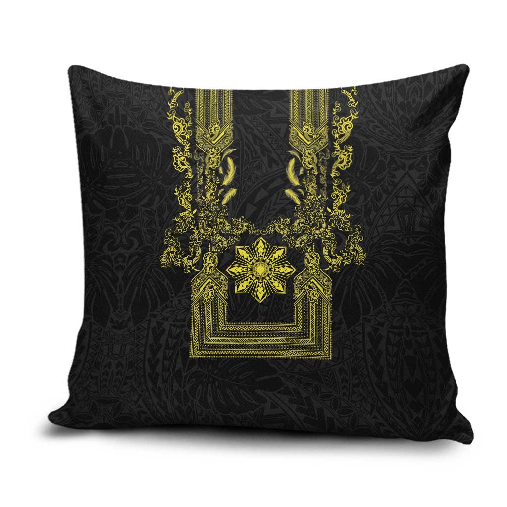 Philippines Barong Style Pillow Cover with Polynesian Art and Leaf Motif Black-Gold Color LT03 Black - Polynesian Pride