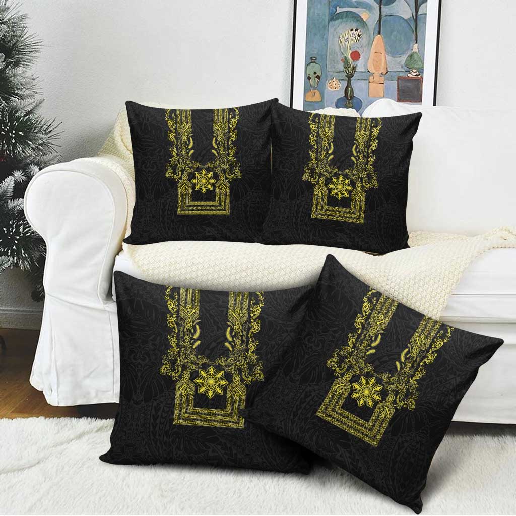 Philippines Barong Style Pillow Cover with Polynesian Art and Leaf Motif Black-Gold Color LT03 - Polynesian Pride