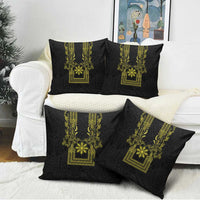 Philippines Barong Style Pillow Cover with Polynesian Art and Leaf Motif Black-Gold Color LT03 - Polynesian Pride