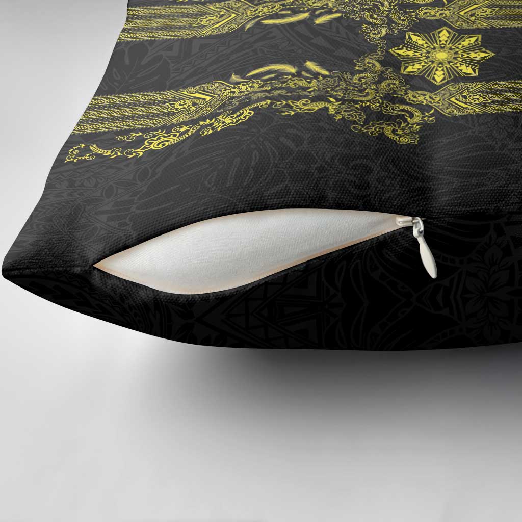 Philippines Barong Style Pillow Cover with Polynesian Art and Leaf Motif Black-Gold Color LT03 - Polynesian Pride