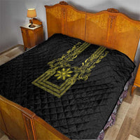Philippines Barong Style Quilt with Polynesian Art and Leaf Motif Black-Gold Color