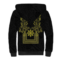Philippines Barong Style Sherpa Hoodie with Polynesian Art and Leaf Motif Black-Gold Color LT03 - Polynesian Pride