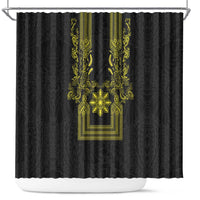 Philippines Barong Style Shower Curtain with Polynesian Art and Leaf Motif Black-Gold Color LT03 Black - Polynesian Pride