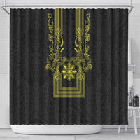Philippines Barong Style Shower Curtain with Polynesian Art and Leaf Motif Black-Gold Color LT03 - Polynesian Pride