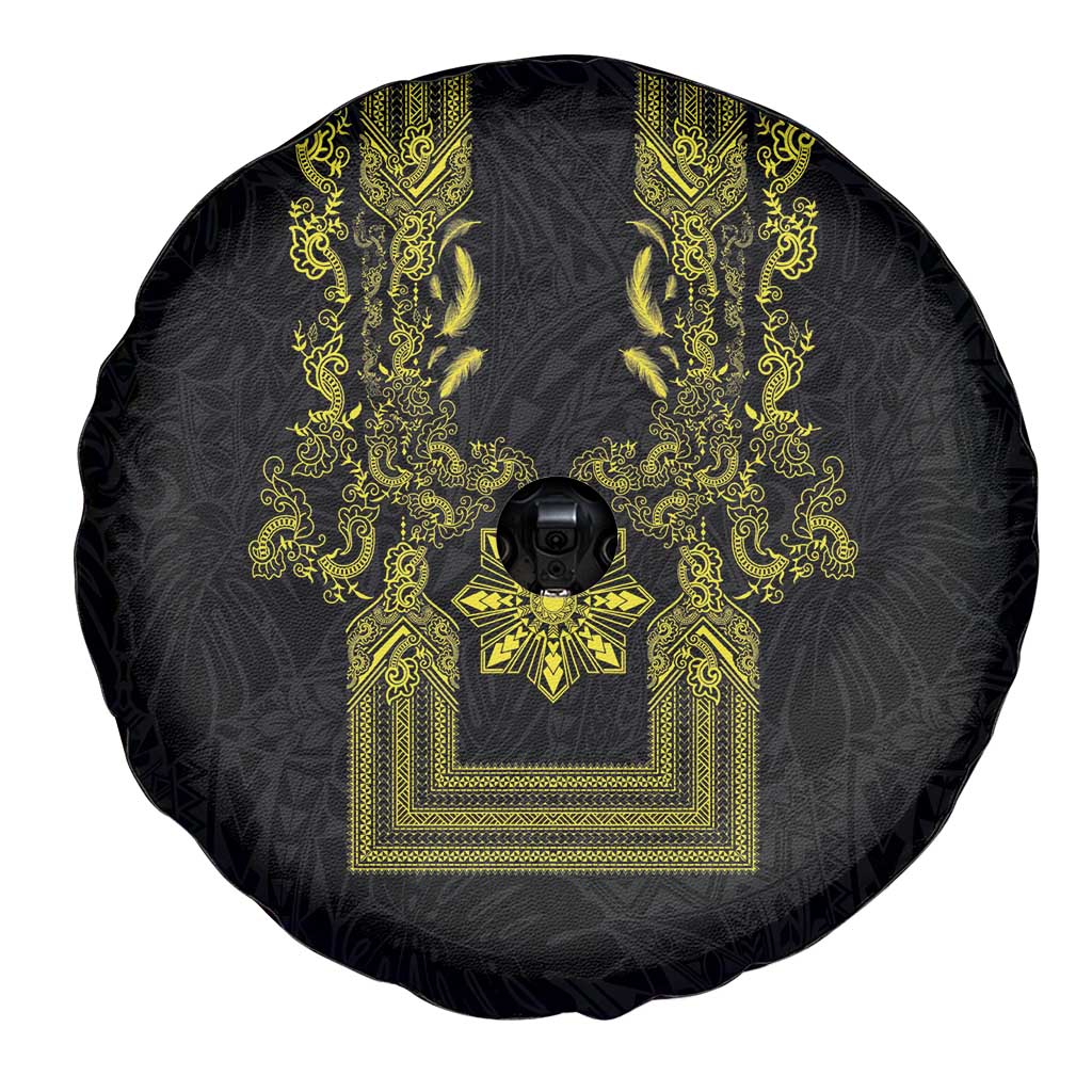 Philippines Barong Style Spare Tire Cover with Polynesian Art and Leaf Motif Black-Gold Color