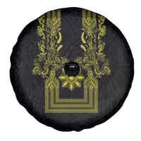 Philippines Barong Style Spare Tire Cover with Polynesian Art and Leaf Motif Black-Gold Color