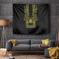 Philippines Barong Style Tapestry with Polynesian Art and Leaf Motif Black-Gold Color