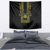 Philippines Barong Style Tapestry with Polynesian Art and Leaf Motif Black-Gold Color