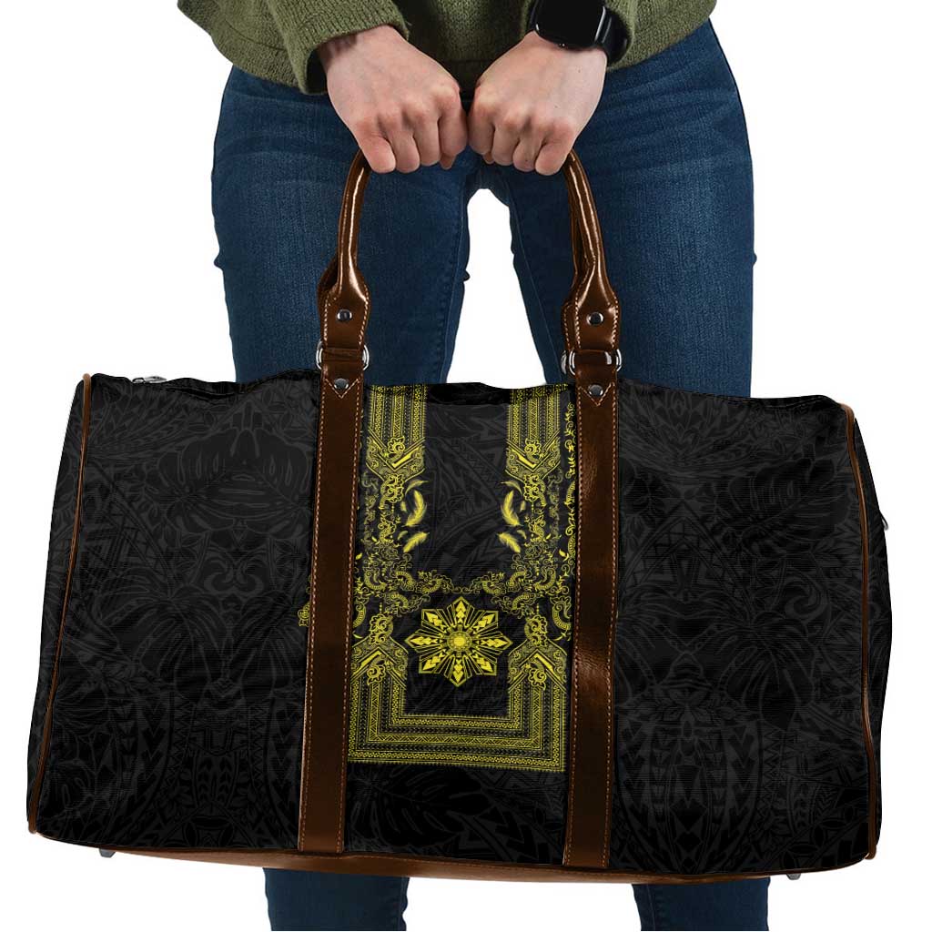Philippines Barong Style Travel Bag with Polynesian Art and Leaf Motif Black-Gold Color