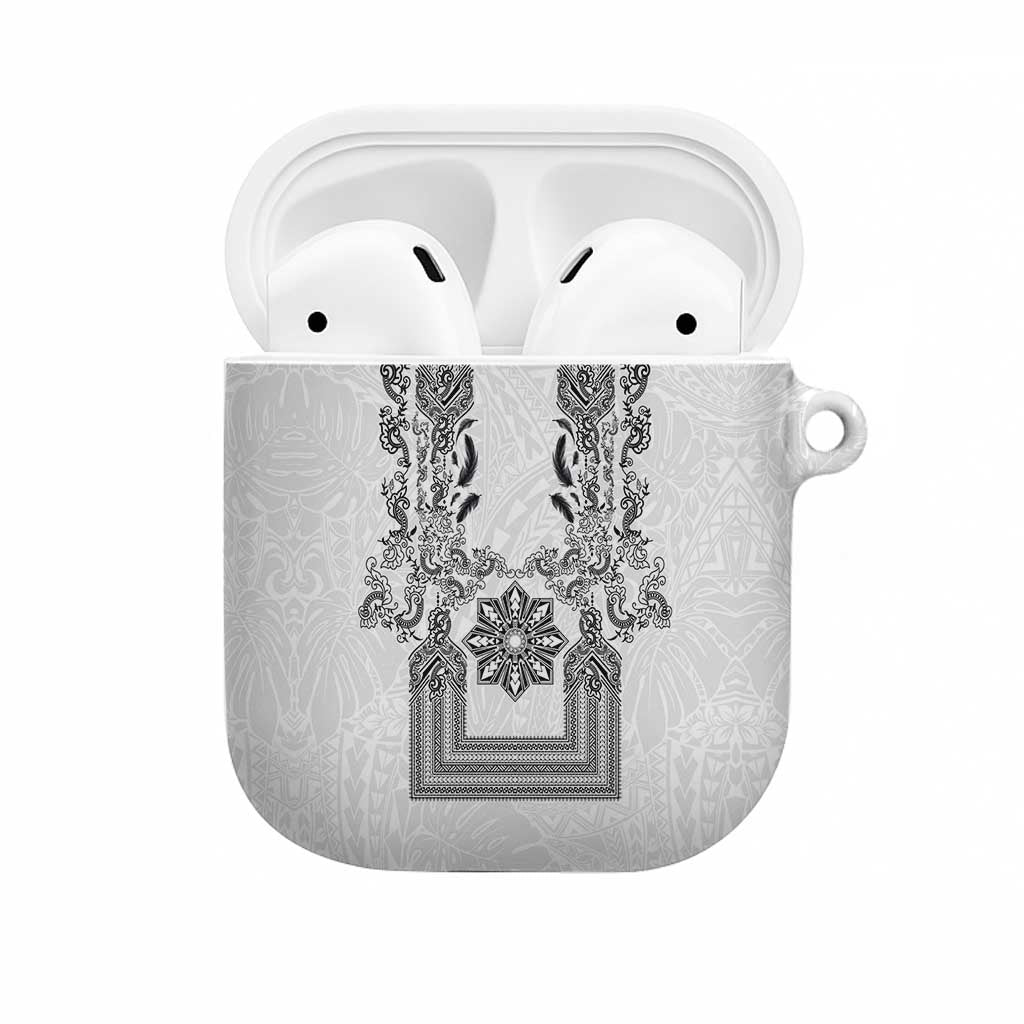 Philippines Barong Style AirPods Case with Polynesian Art and Leaf Motif Black-White Color