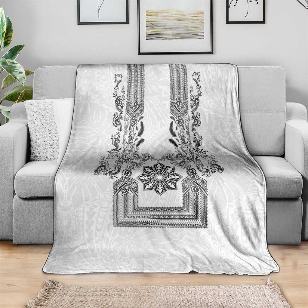 Philippines Barong Style Blanket with Polynesian Art and Leaf Motif Black-White Color