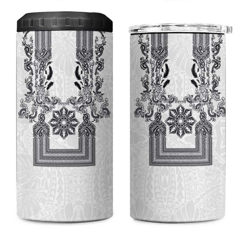 Philippines Barong Style 4 in 1 Can Cooler Tumbler with Polynesian Art and Leaf Motif Black-White Color LT03 One Size: 16 oz White - Polynesian Pride