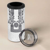 Philippines Barong Style 4 in 1 Can Cooler Tumbler with Polynesian Art and Leaf Motif Black-White Color LT03 - Polynesian Pride