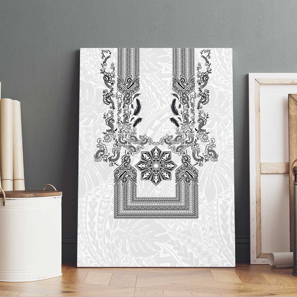 Philippines Barong Style Canvas Wall Art with Polynesian Art and Leaf Motif Black-White Color