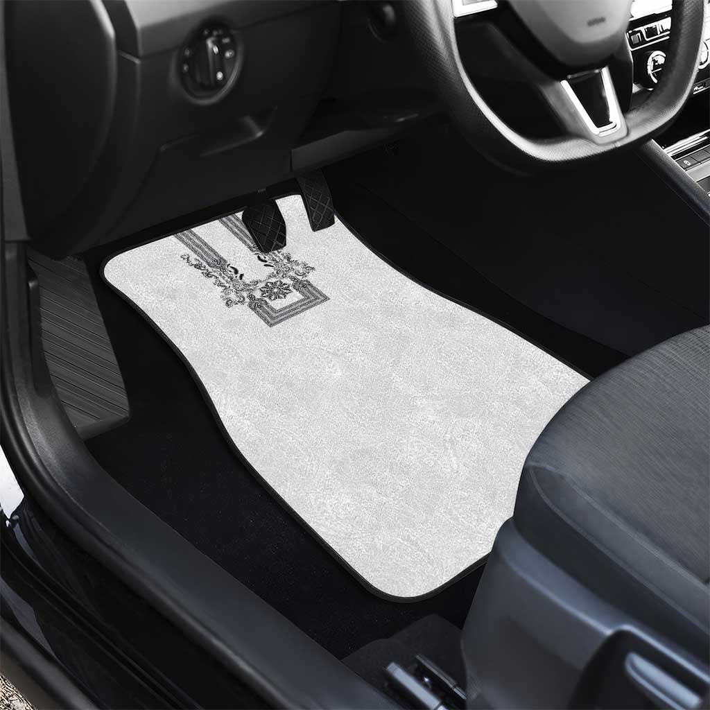 Philippines Barong Style Car Mats with Polynesian Art and Leaf Motif Black-White Color