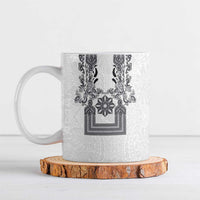 Philippines Barong Style Ceramic Mug with Polynesian Art and Leaf Motif Black-White Color