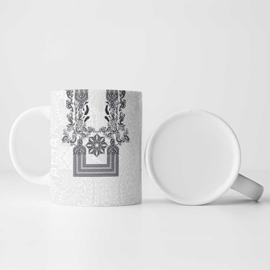 Philippines Barong Style Ceramic Mug with Polynesian Art and Leaf Motif Black-White Color