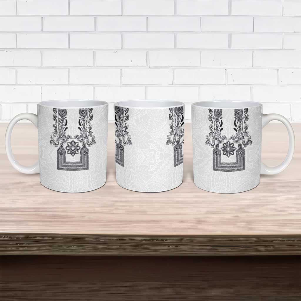 Philippines Barong Style Ceramic Mug with Polynesian Art and Leaf Motif Black-White Color
