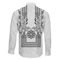 Philippines Barong Style Family Matching Summer Maxi Dress and Hawaiian Shirt with Polynesian Art and Leaf Motif Black-White Color LT03 - Polynesian Pride