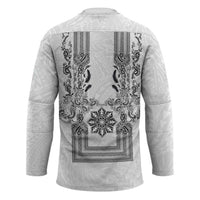Philippines Barong Style Hockey Jersey with Polynesian Art and Leaf Motif Black-White Color