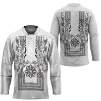 Philippines Barong Style Hockey Jersey with Polynesian Art and Leaf Motif Black-White Color