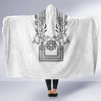 Philippines Barong Style Hooded Blanket with Polynesian Art and Leaf Motif Black-White Color