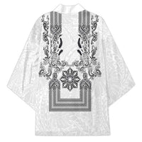 Philippines Barong Style Kimono with Polynesian Art and Leaf Motif Black-White Color LT03 - Polynesian Pride