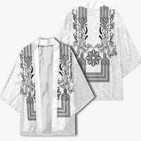 Philippines Barong Style Kimono with Polynesian Art and Leaf Motif Black-White Color LT03 - Polynesian Pride