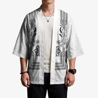 Philippines Barong Style Kimono with Polynesian Art and Leaf Motif Black-White Color LT03 - Polynesian Pride