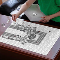 Philippines Barong Style Puzzle with Polynesian Art and Leaf Motif Black-White Color